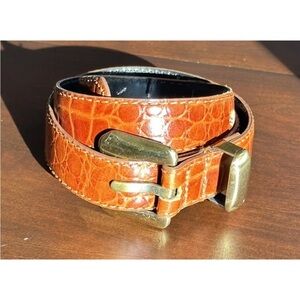 Liz Claiborne Croc Belt Leather Womens Sz Small Chestnut Brown Vintage 90s